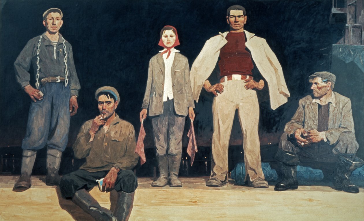 Bratsk İnşaatçıları 1957 Resim Viktor Popkov, Sosyalist Gerçekçilik. by Unknown