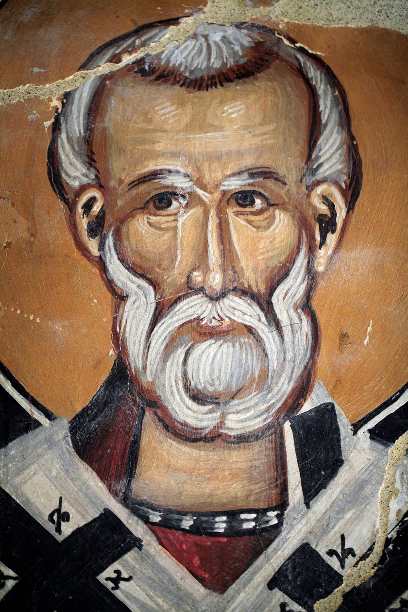 15. yüzyıldan Bizans freski (detay) Aziz Nikolaos Duvar resmi Michael Archangel Şapeli, Galata köyü Kıbrıs Boyalı kiliseler UNESCO sitesi Troodos, Kıbrıs by Unknown