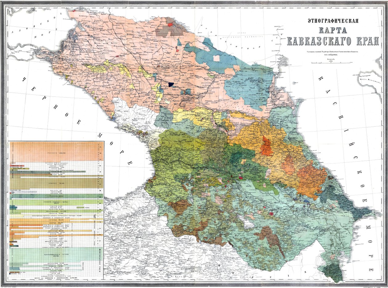 Kafkasya bölgesinin etnografik haritası, 1880 (Ölçek: 1: 1080000) by Николай Карлович Зейдлиц