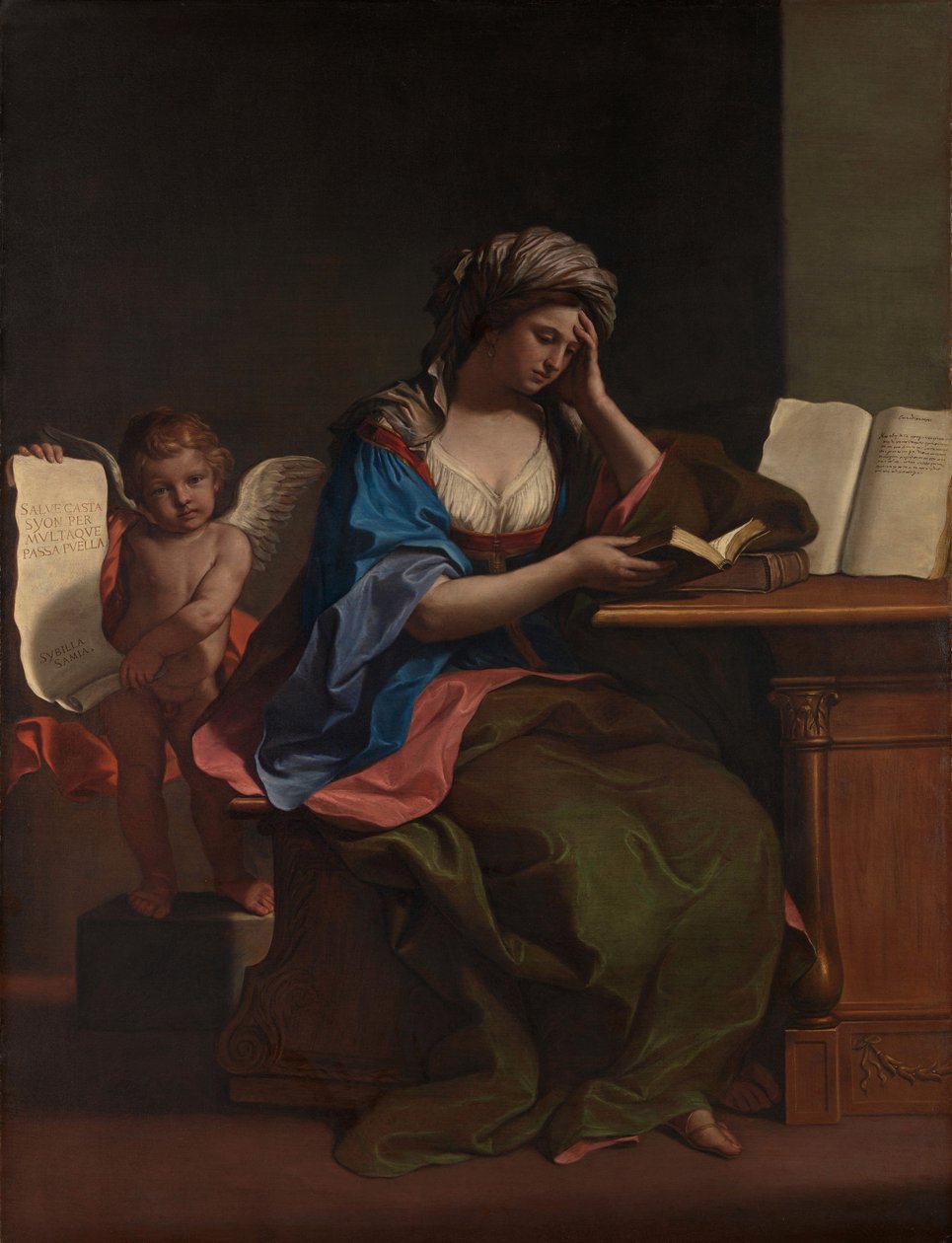 Bir Putto ile Samian Sibyl by Guercino
