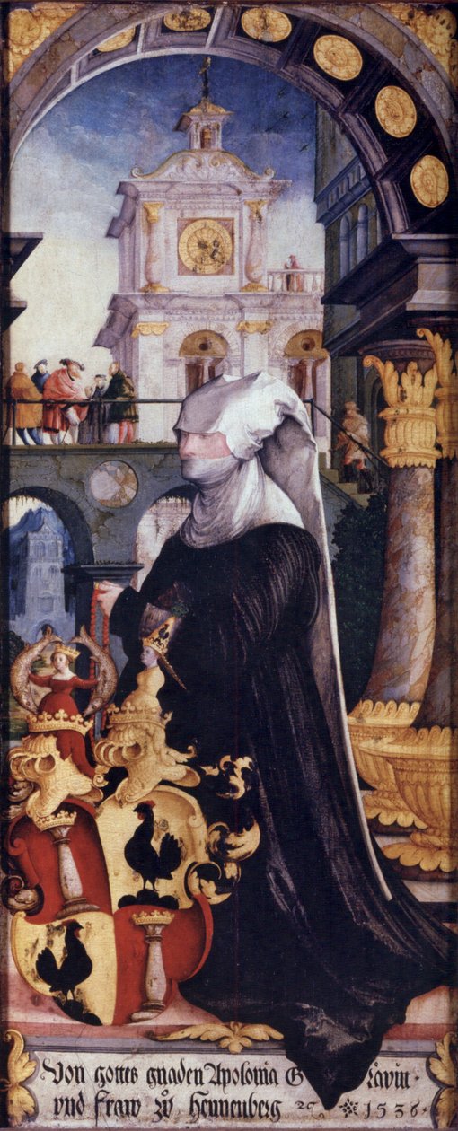 Wildensteiner Altar sağ kanat içeride, diz çökmüş donör Kontes Apollonia von Henneberg arması ile by Master of Messkirch