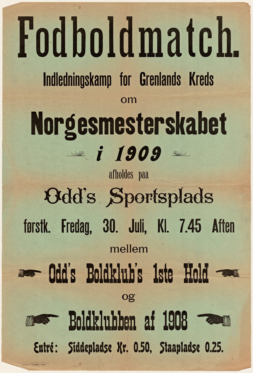 Futbol maçı. 1909 Norveç Şampiyonası için Grenlands Kreds