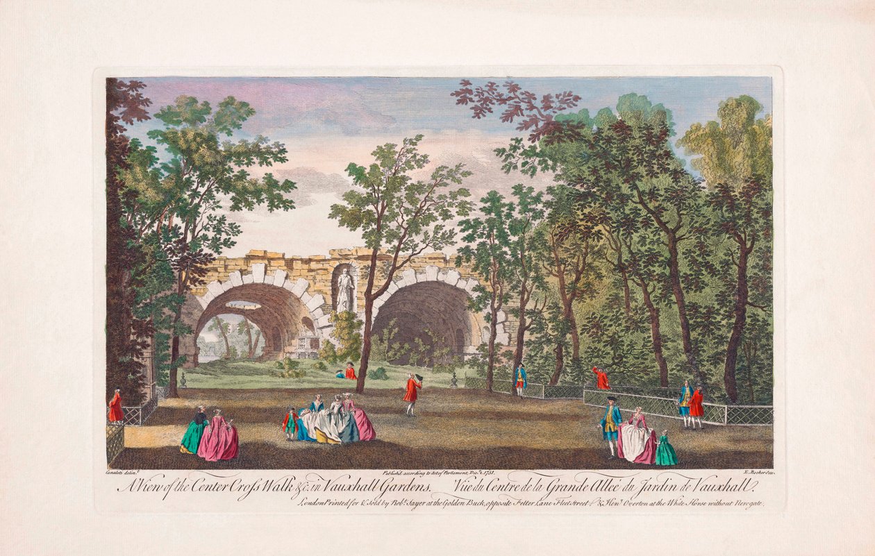 Merkezi çapraz yürüyüş, Vauxhall Bahçeleri, Londra by (after) Canaleti