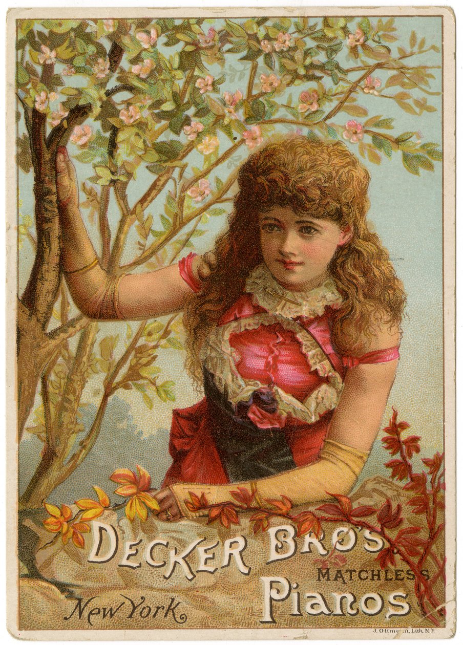 Decker Bros. Eşsiz Piyanolar, New York [ticari kart recto] (renkli taş [ticari kart]) by American School