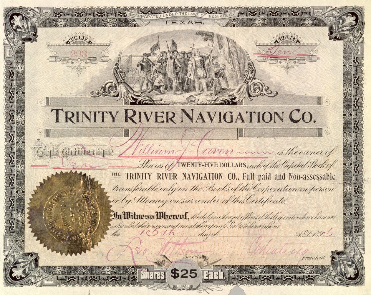 Trinity River Navigation Co., 1895 Hisse Senedi by American School