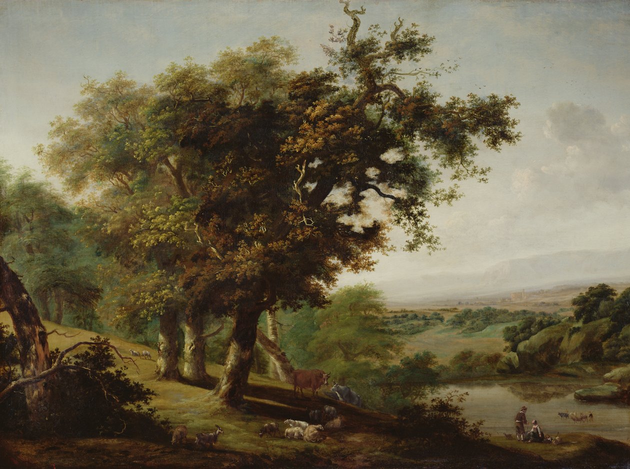 Üç meşe ağacı ile manzara by Dutch School
