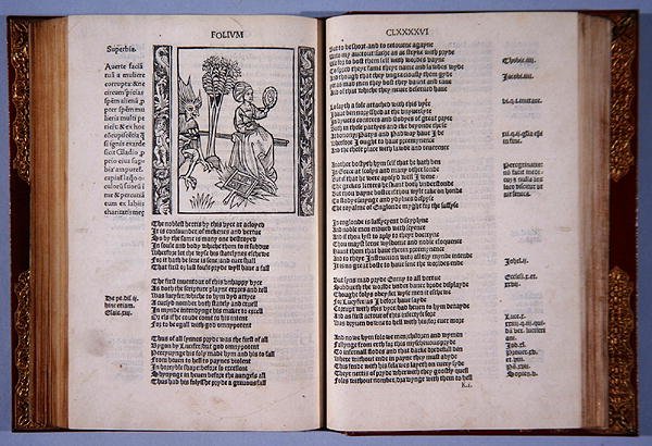 Of Bearing Pride, Sebastian Brandt tarafından basılan, Richard Pynson tarafından basılan, Folys shyp adlı Bu Şimdiki kitaptan, 1509 (tipo ve gravür) by English School