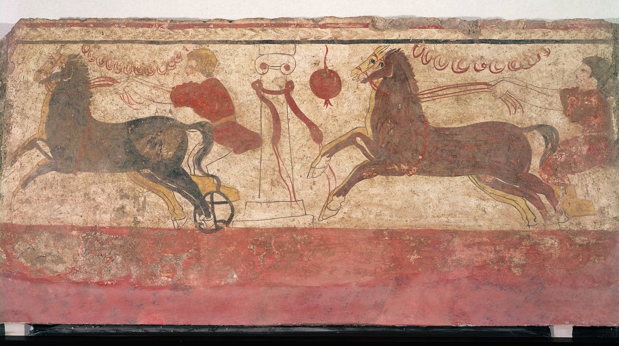 Araba yarışı, bir mezar odasından detay, MÖ 330-320 by Etruscan