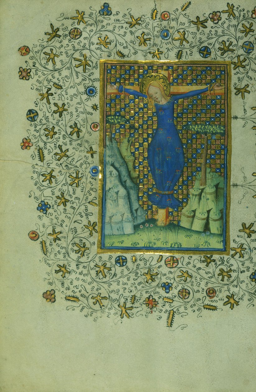 Aziz Wilgefortis çarmıhta, c.1430-40 (parşömen üzerine mürekkep) by Flemish School