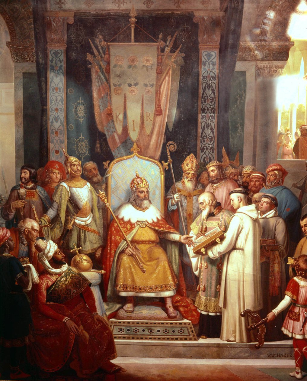 Alcuin ile Fransız kral Charlemagne by French School