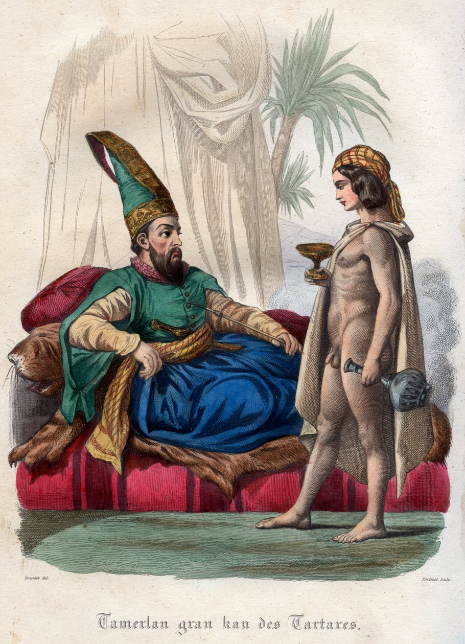 Moğol hükümdarı Timur (Tamerlane) (1336-1405) ve genç bir çıplak by French School