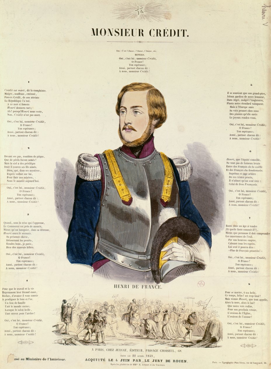 Monsieur Credit, Henri Charles Ferdinand Marie Dieudonne de France, Duc de Bordeaux, Comte de Chambord
