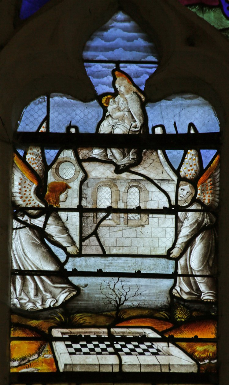 Notre Dame de Lorette Efsanesini gösteren pencere: Bakireler Evi mucizevi bir şekilde Melekler tarafından taşınır by French School