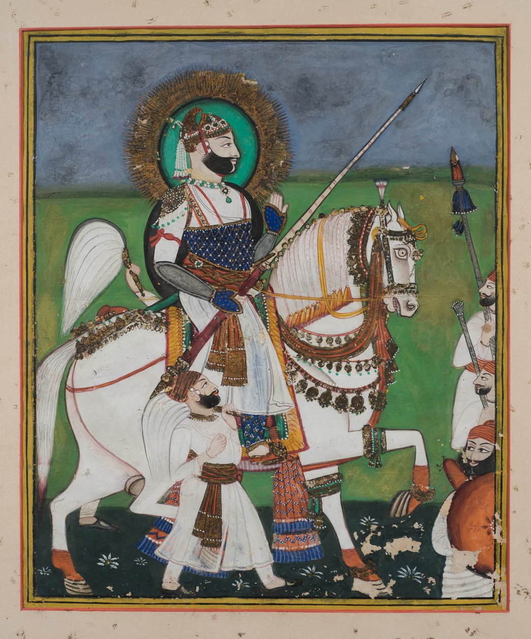 Maharao Chatter Sal of Kotah (gouache on paper, gold embellishment) by Indian School