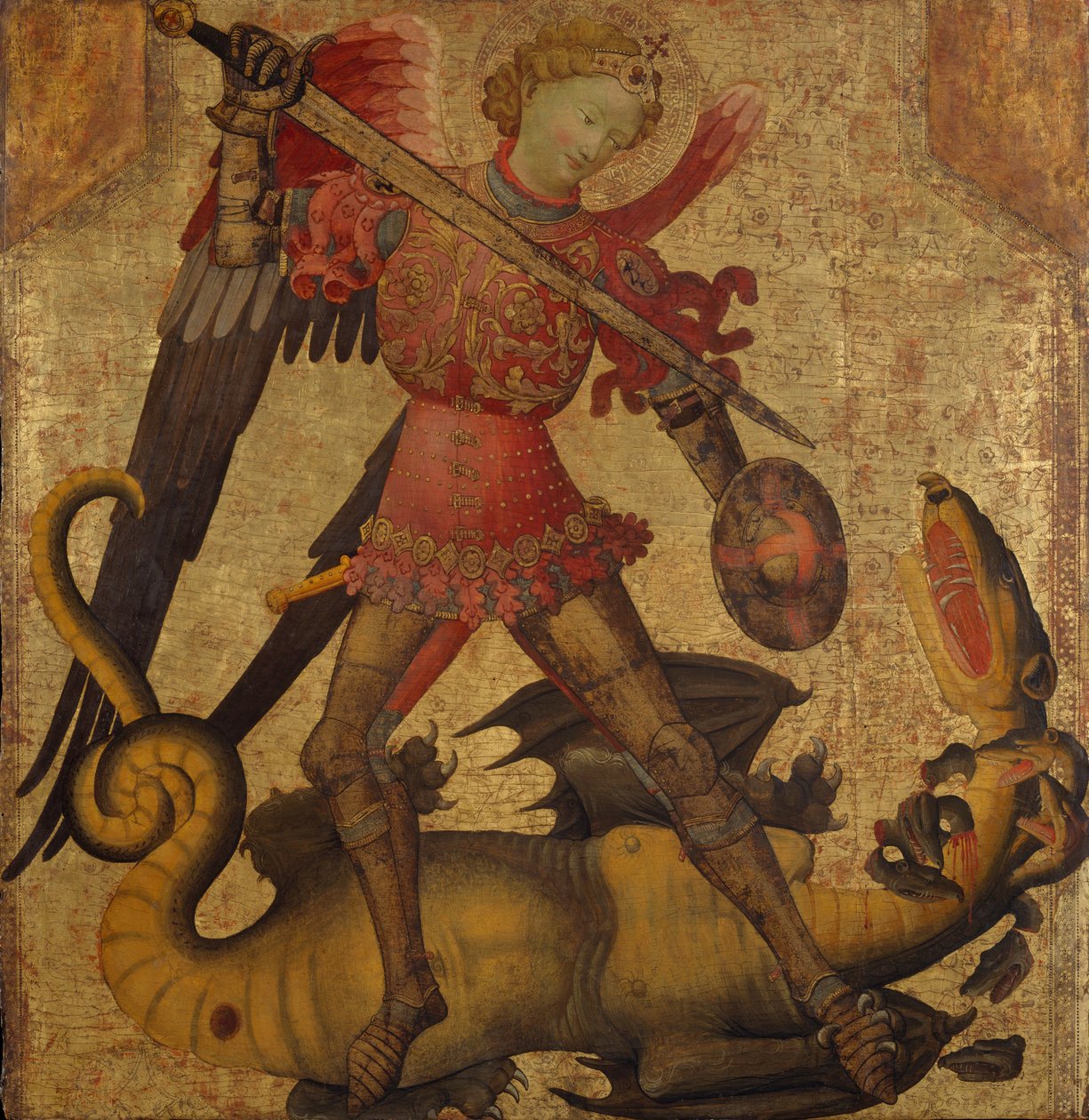 Aziz Michael ve Ejderha, c.1405 (ahşap üzerine tempera, altın zemin) by Spanish School