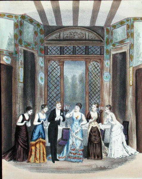 Bir operetten sahne, c.1870-80 (renkli taş) by A. Lamy
