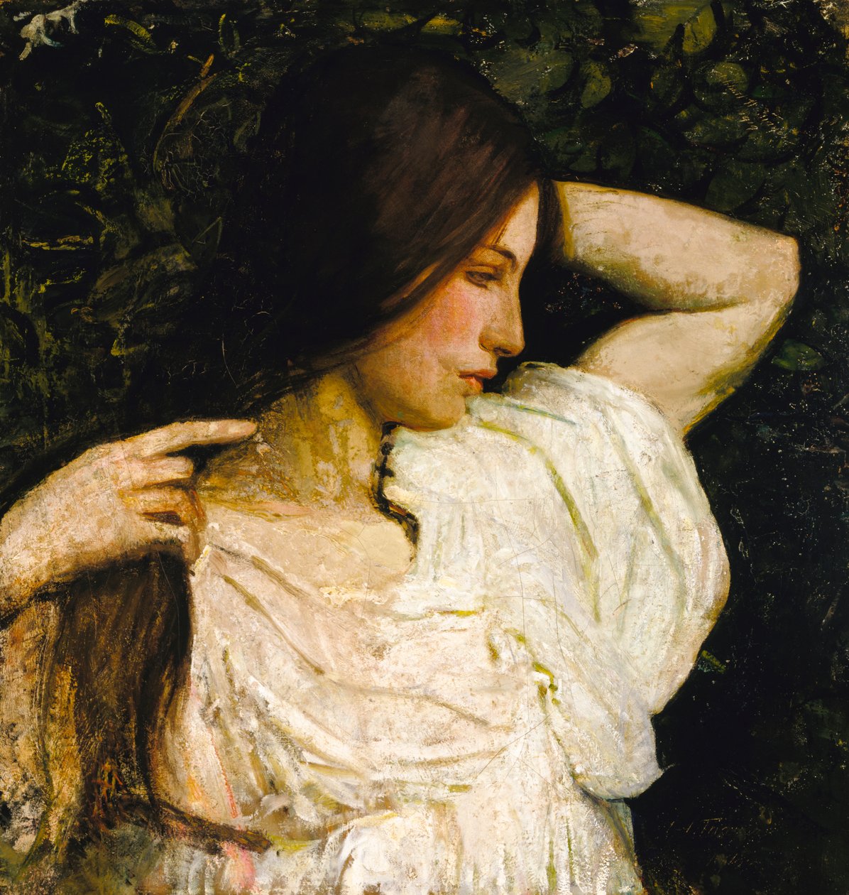 Saçını Düzenleyen Kız, 1918-1919. by Abbott Handerson Thayer