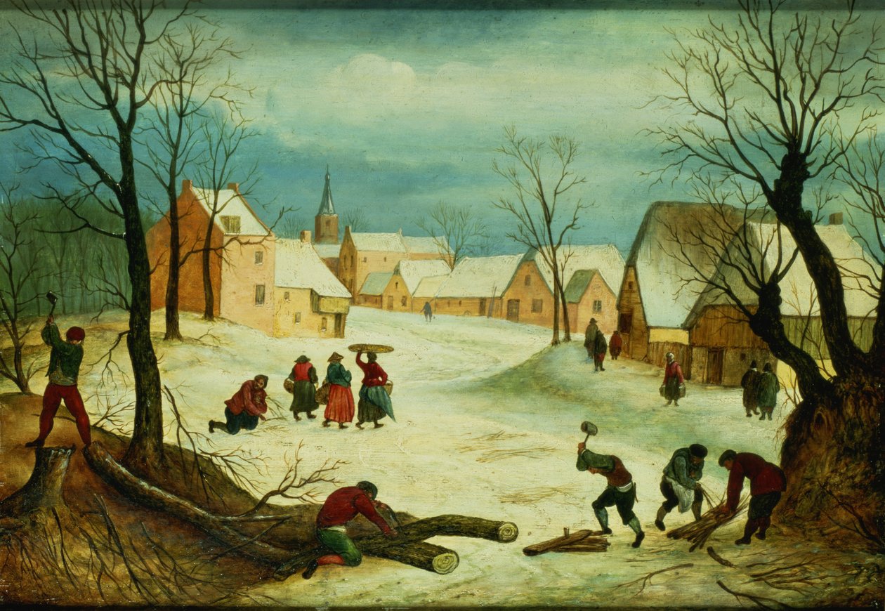 Odun Doğrayan Köylülerle Kış Manzarası by Abel Grimmer or Grimer