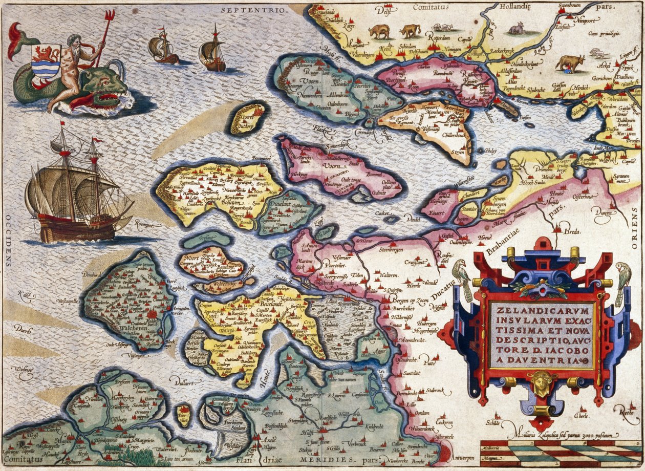Zeeland Haritası, c.1560 (el renkli gravür) by Abraham Ortelius
