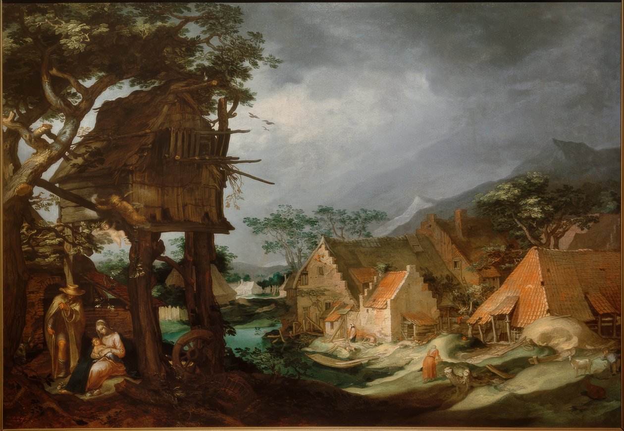 Koşuda dinlenme ile manzara by Abraham Bloemaert