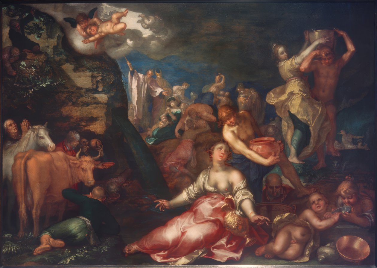 Musa kayadan su çıkarır by Abraham Bloemaert