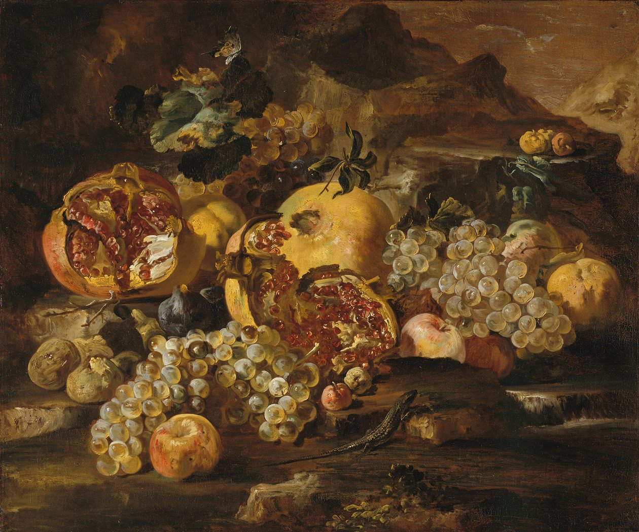 Bir Peyzajda Nar ve Diğer Meyveler. by Abraham Brueghel