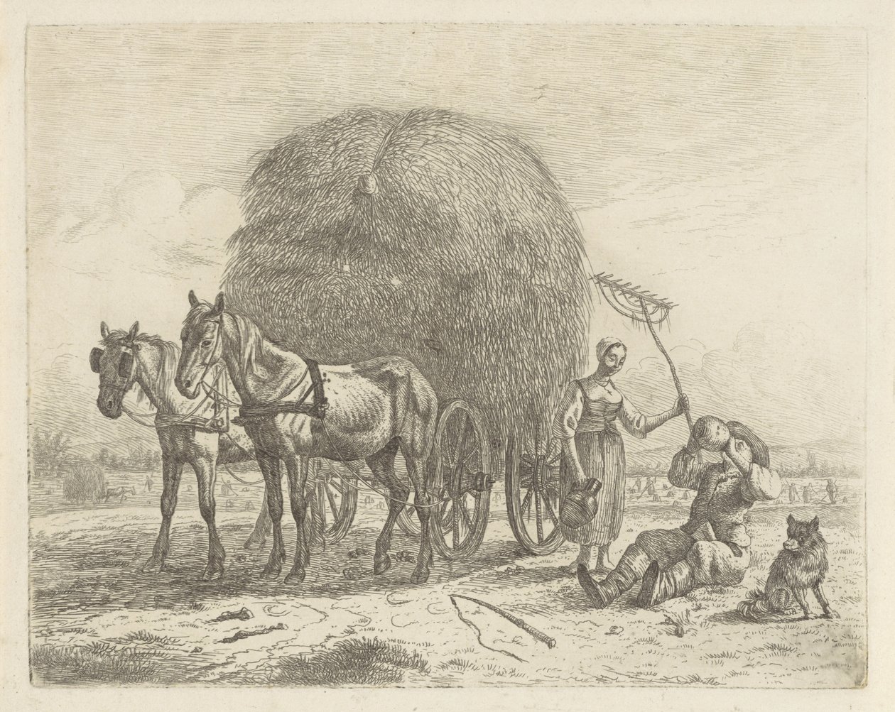 Bir hasatçı ile çiftçi içme by Abraham Hendrik Winter