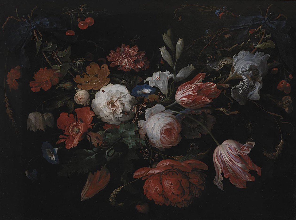Çiçeklerden Bir Çelenk by Abraham Mignon