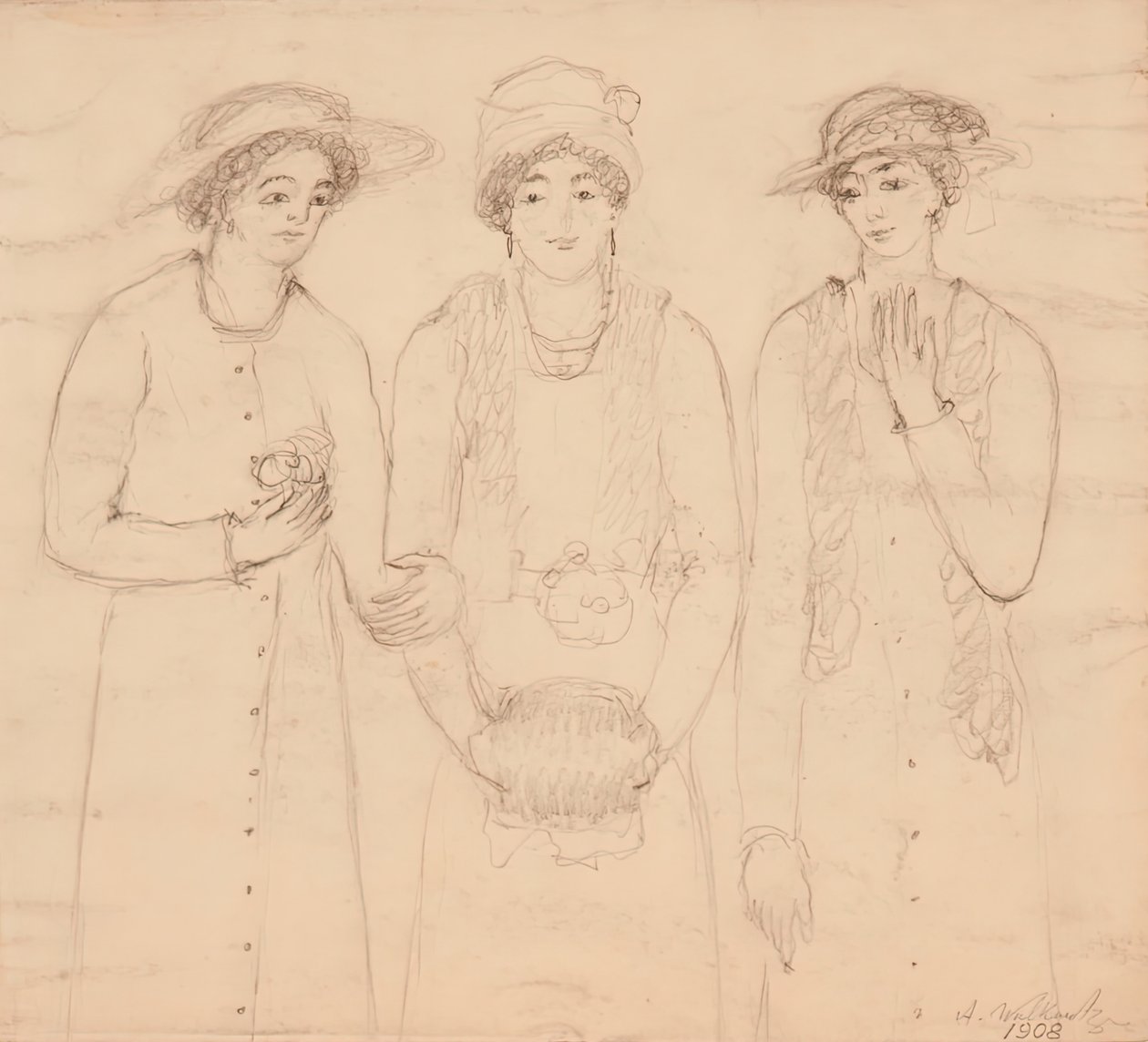Üç Kadın, 1908. by Abraham Walkowitz