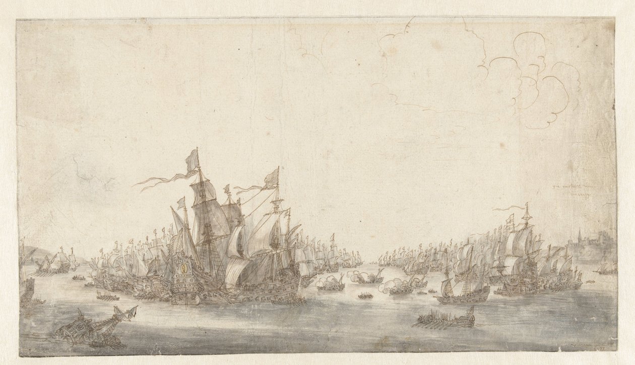Duins'deki deniz savaşı by Abraham de Verwer