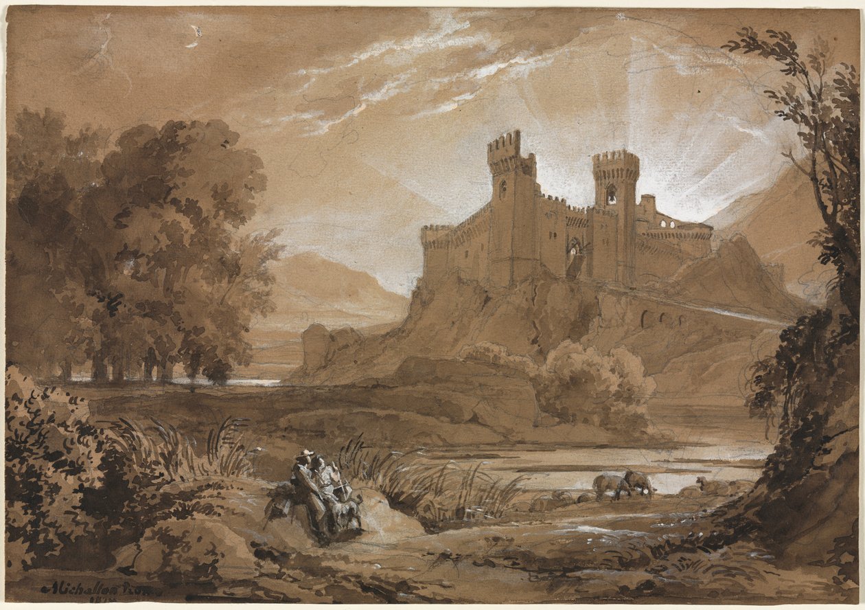 Kale ve Çobanlarla Manzara, 1814. by Achille Etna Michallon