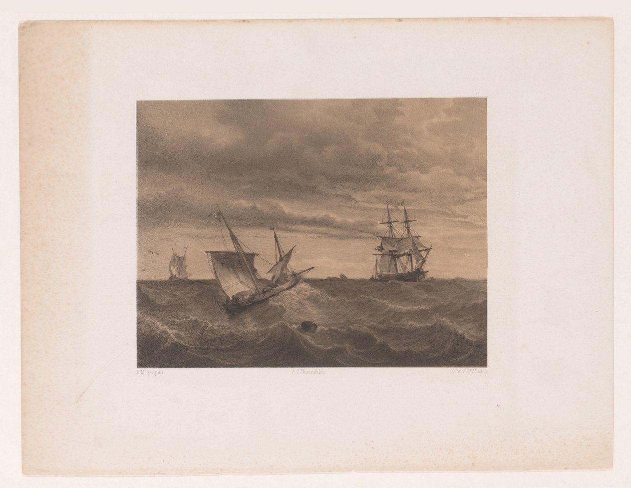 Vahşi denizde yelkenliler by Adolf Carel Nunnink