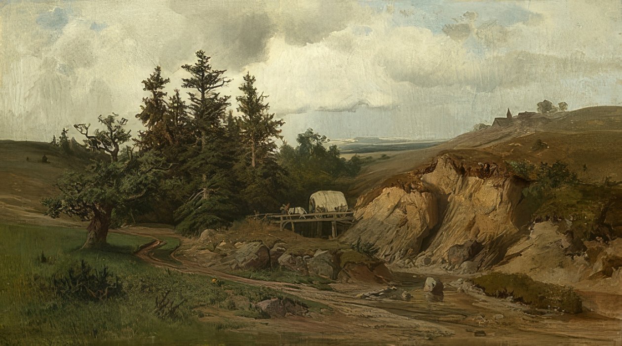 Ahşap bir köprü ile manzara. 1858 by Adolf Kosárek