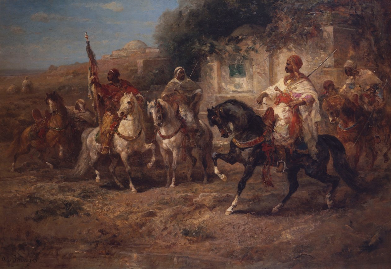 Bir Çeşmenin Yanında Arap Atlıları by Adolf Schreyer