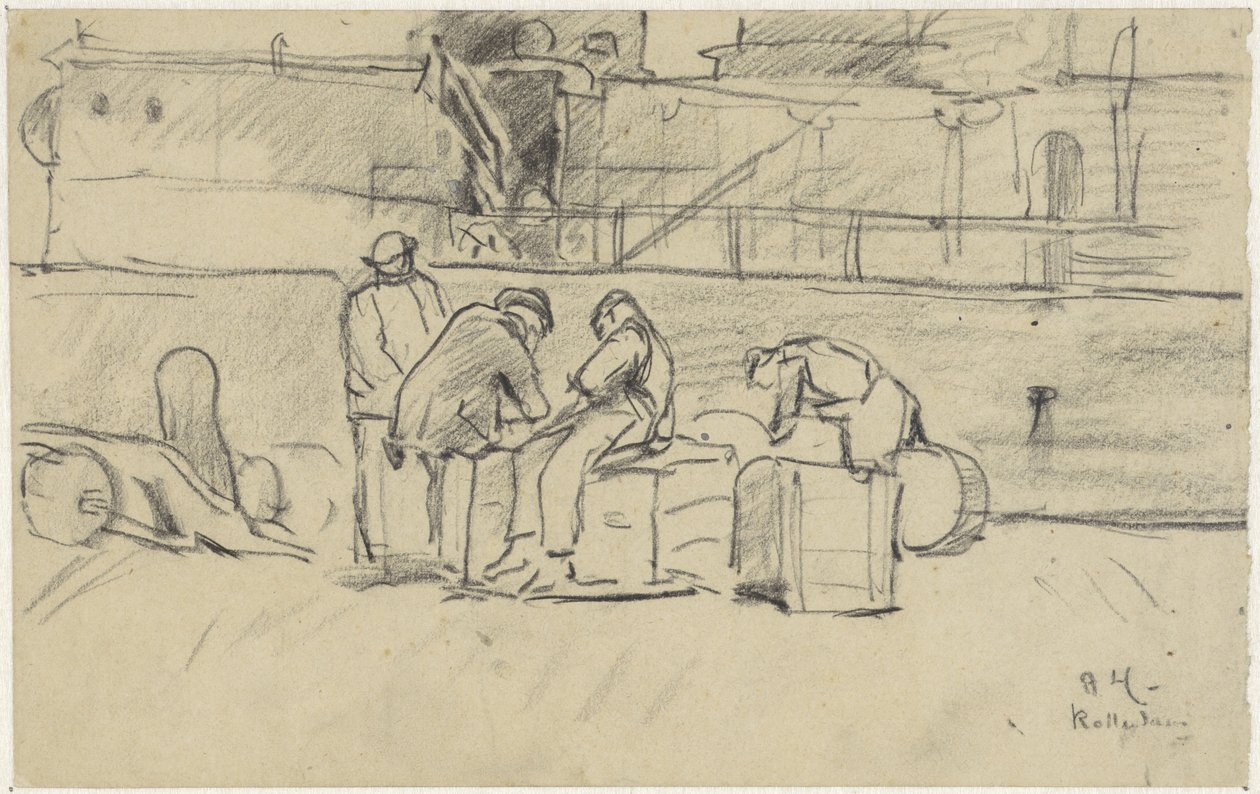 Rotterdam'da rıhtımdaki işçiler by Adolf le Comte