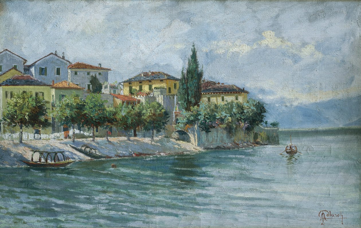 Maggiore Gölü Manzarası (tuval üzerine yağlı boya) by Adolfo Polaroli