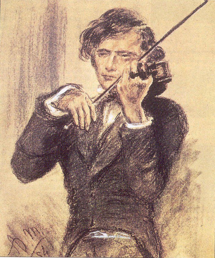 Joseph Joachim tarafından tebeşir çizimi by Adolph Menzel