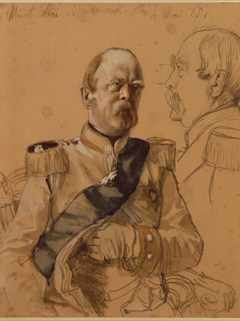 Prens Otto von Bismarck, 1865 (kalem ve kağıt üzerinde yıkama) by Adolph Menzel