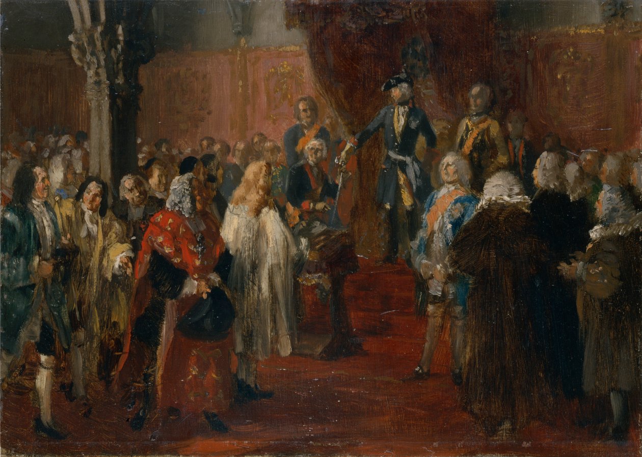Silezya saygı sahnesi, 1855 by Adolph Menzel