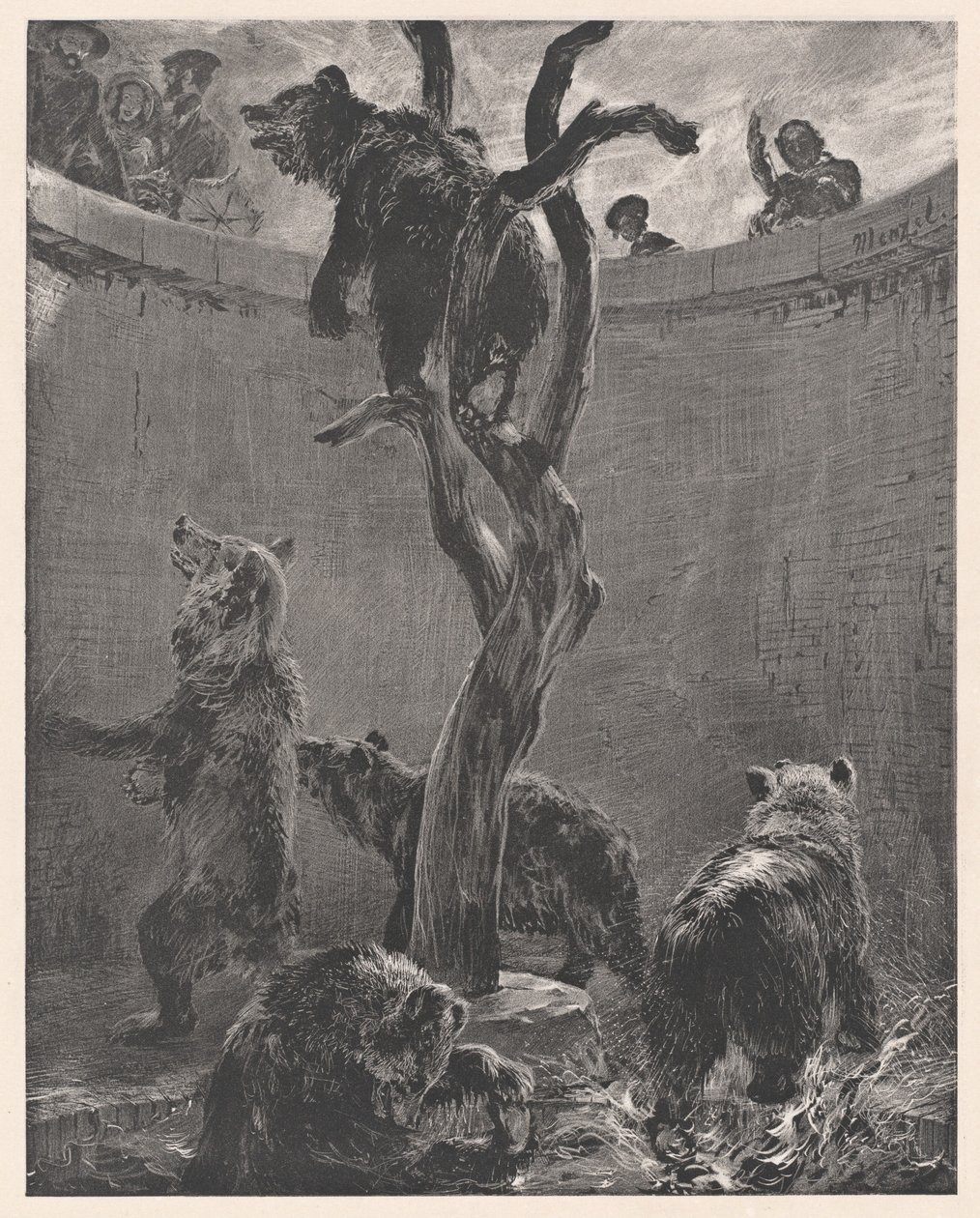 Hayvanat bahçesindeki ayı çukuru by Adolph Menzel