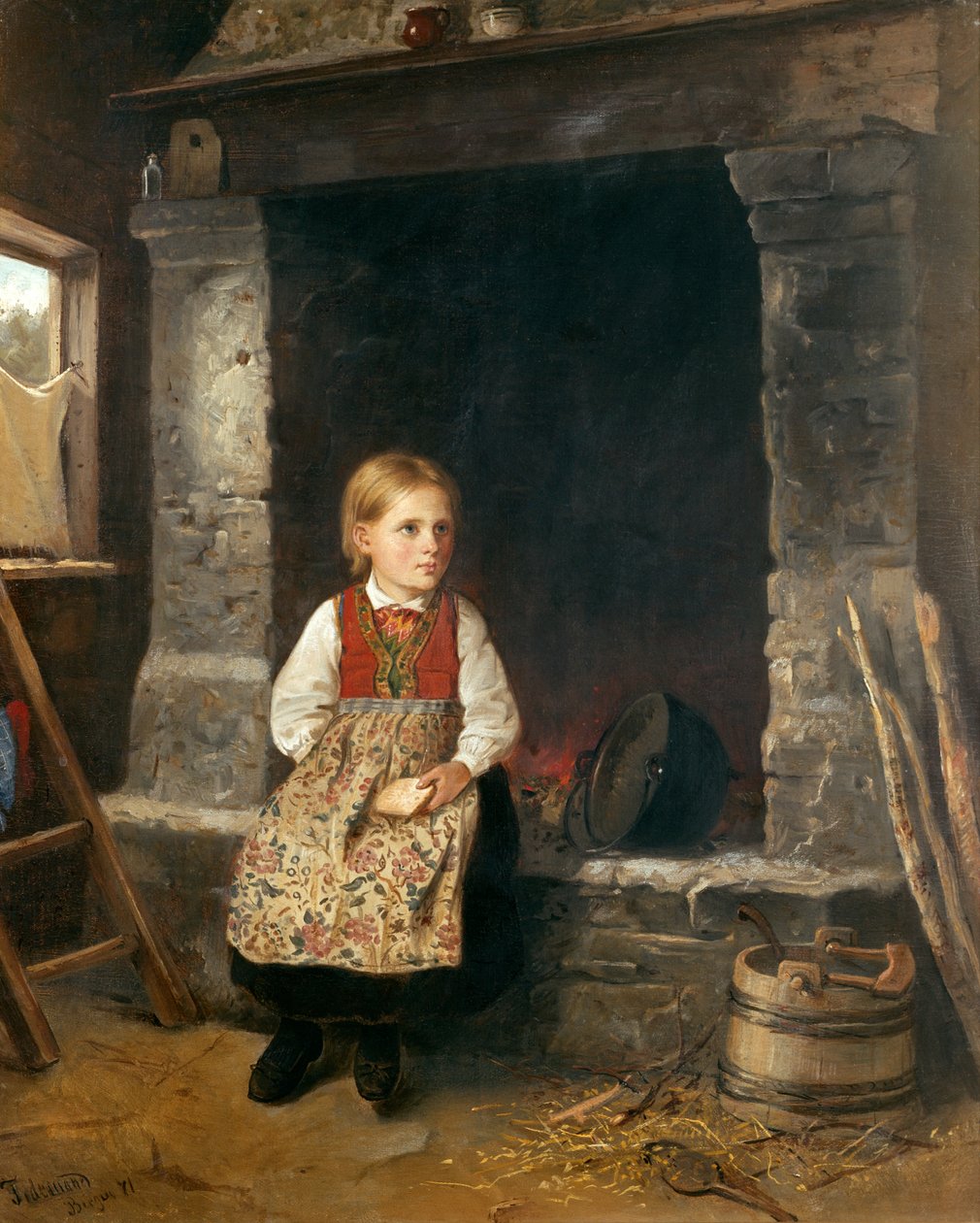 Şöminedeki Kız by Adolph Tidemand
