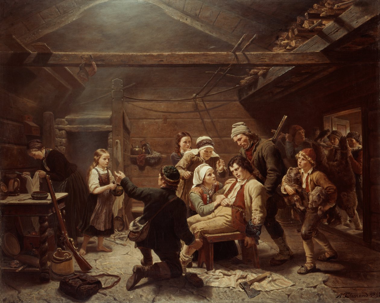 Ayı avcıları eve dönüş by Adolph Tidemand