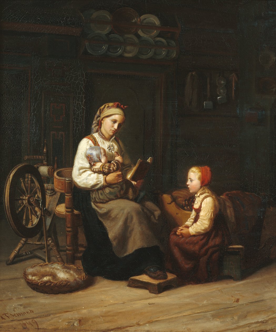 anne öğretiyor by Adolph Tidemand
