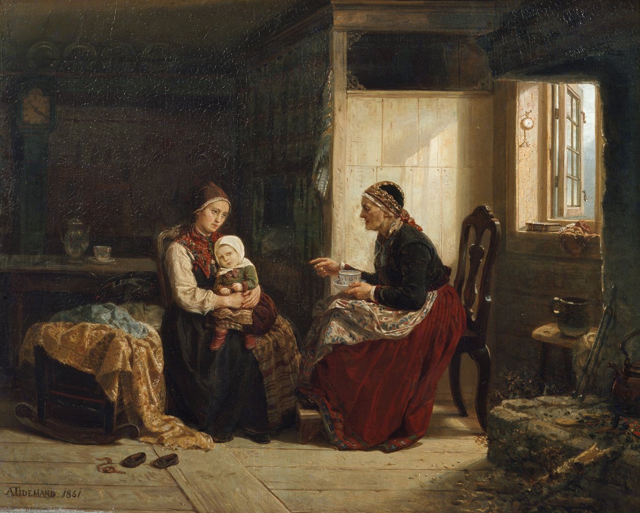 Komşu karısının tavsiyesi (Hasta çocuk) by Adolph Tidemand