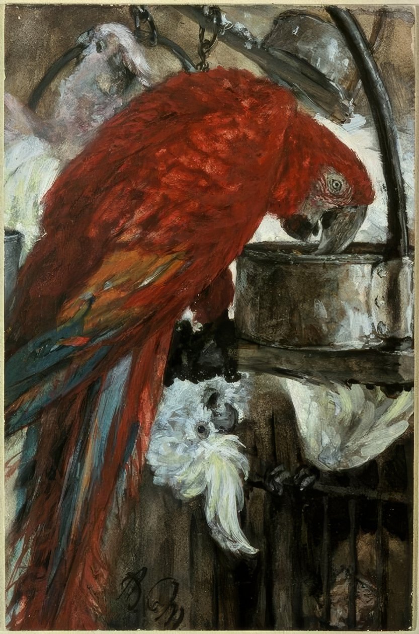 Ara ve Kakadu by Adolph Menzel