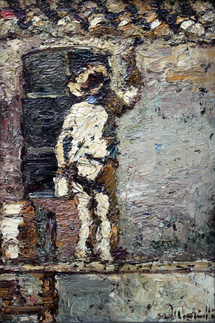 Bir Ev Duvarında İş Başında Bir Ressam by Adolphe Joseph Thomas Monticelli