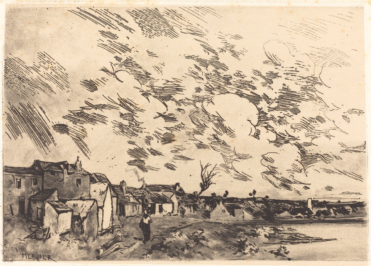 Bir nehir kenarında köy by Adolphe Hervier
