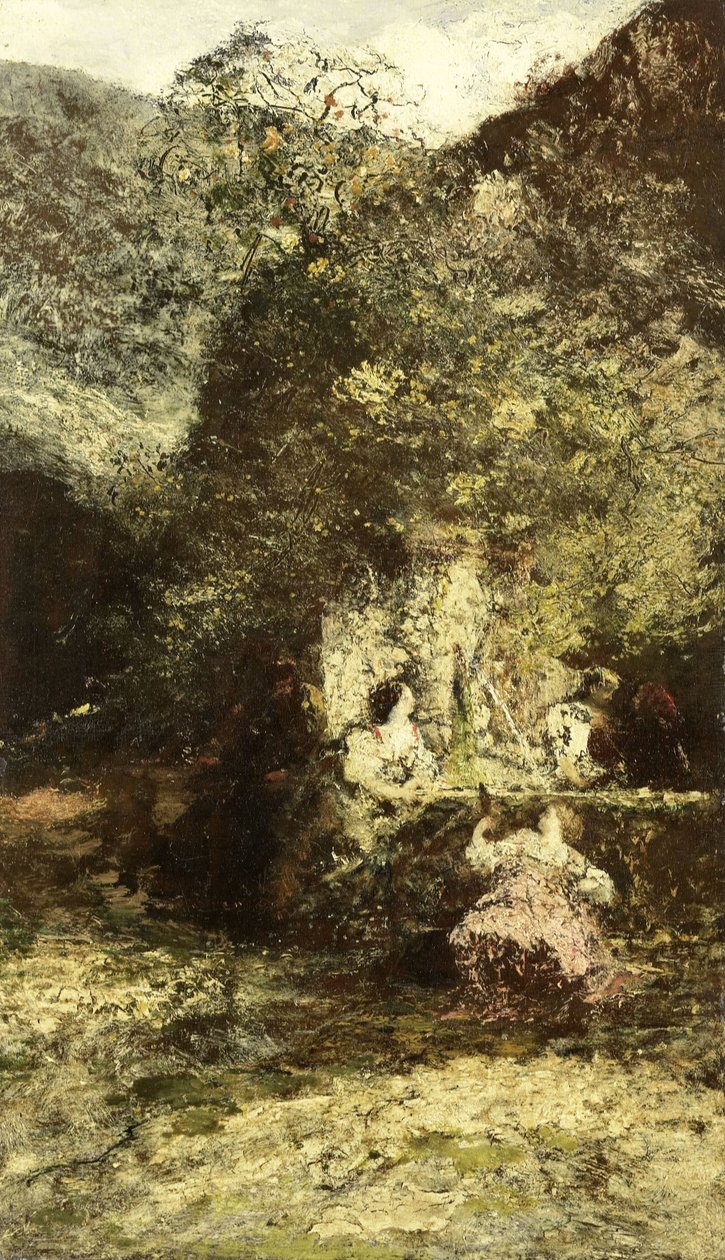 Bir Çeşmenin Yanındaki Figürler by Adolphe Joseph Thomas Monticelli