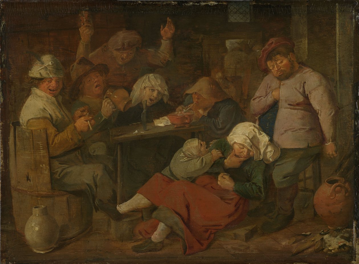 Sarhoş köylülerin olduğu han. by Adriaen Brouwer
