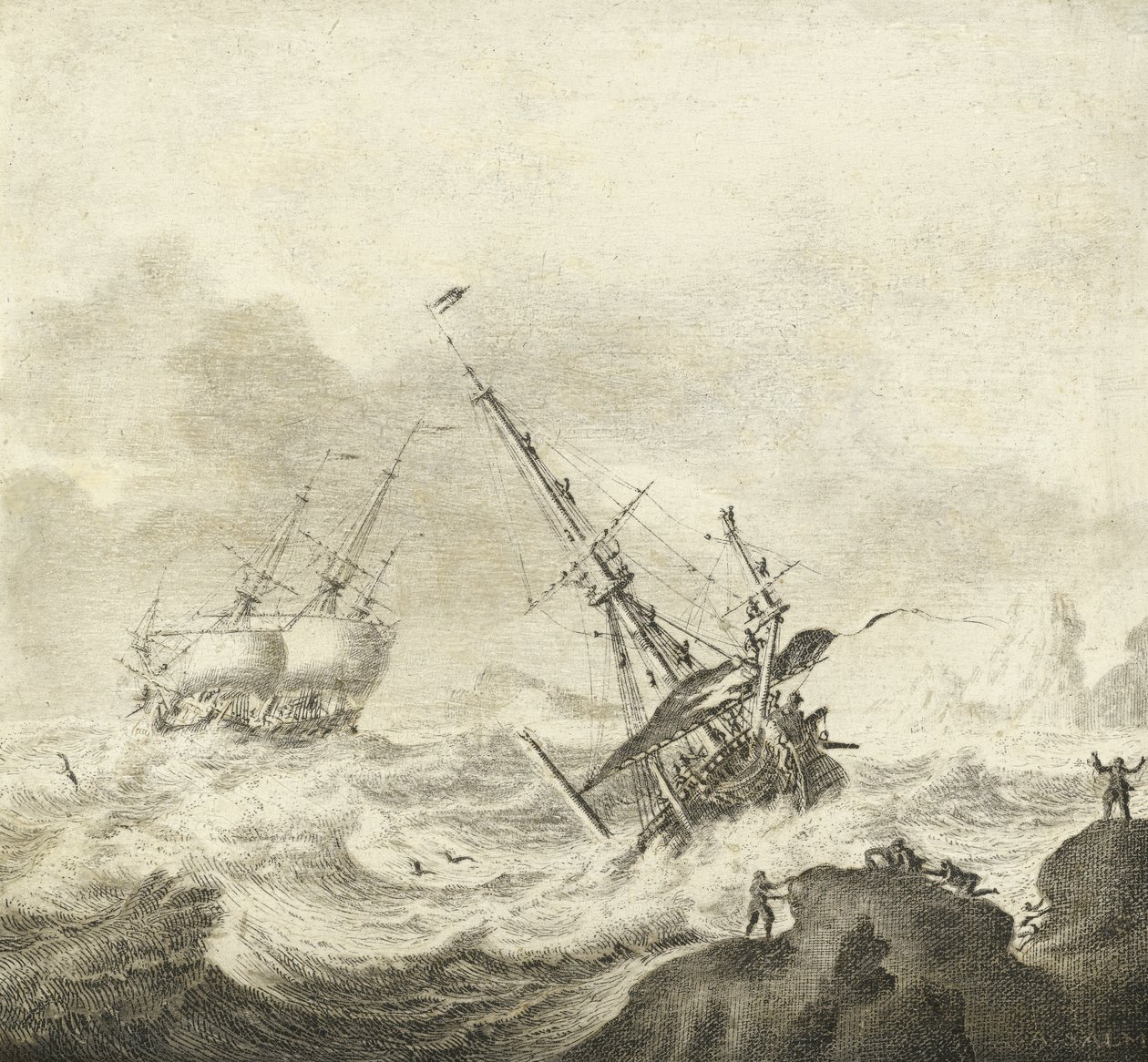 Fırtınalı bir denizde nakliye by Adriaen van Salm